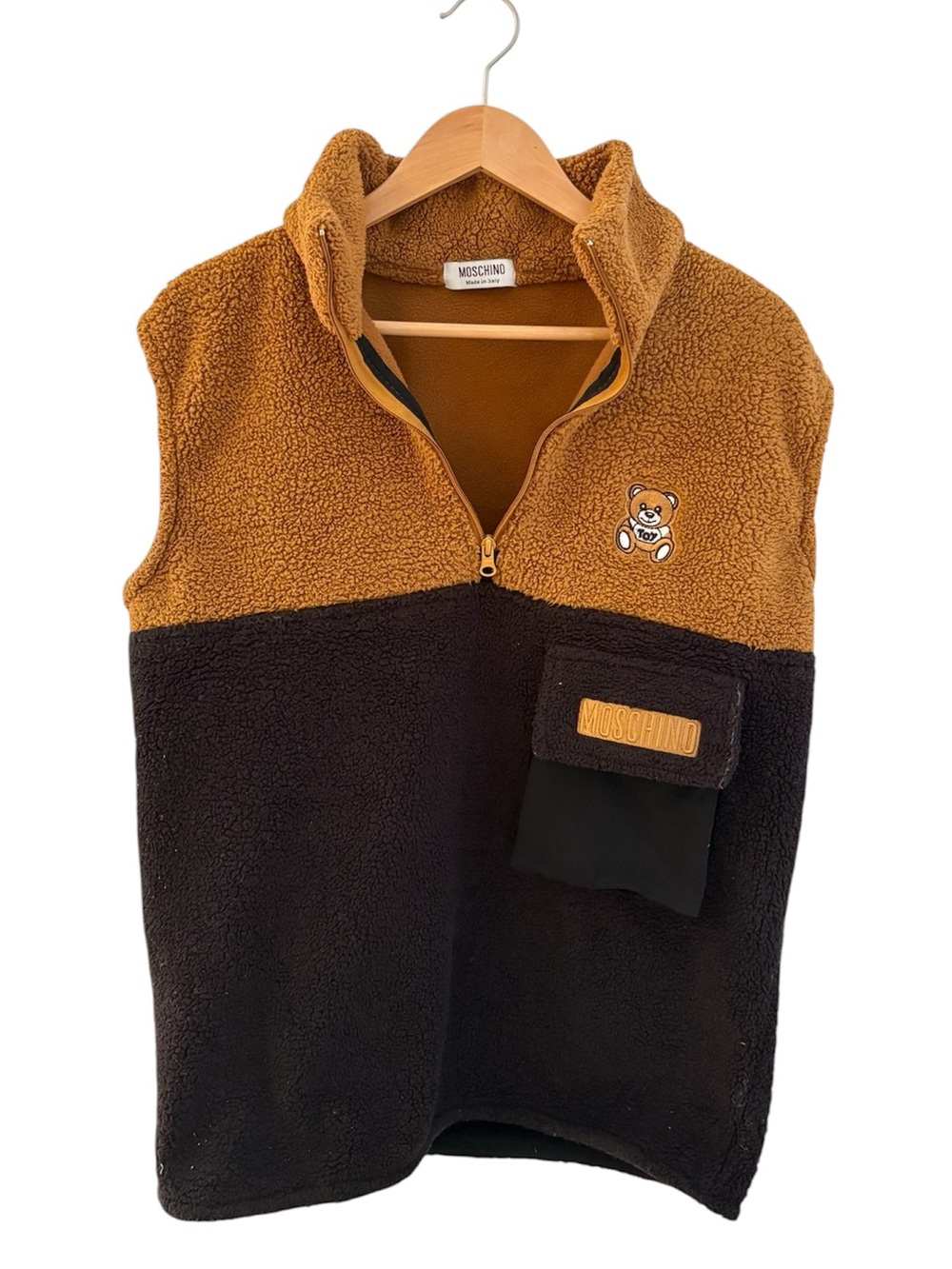Moschino Teddy Bear 1/4 zip Vest Brown/Black Medium